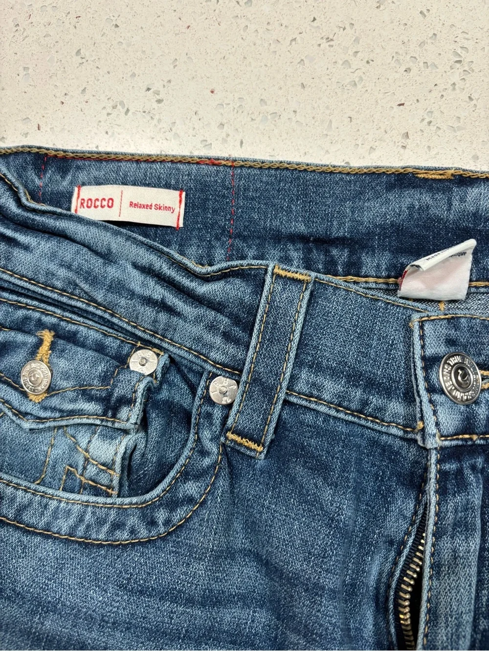 True Religion Men’s Medium Blue relaxed skinny Rocco jeans